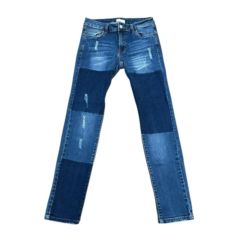 LITZ Size 28‎ PATCHWORK Destructed Low Stretch Jeans Skinny Blue